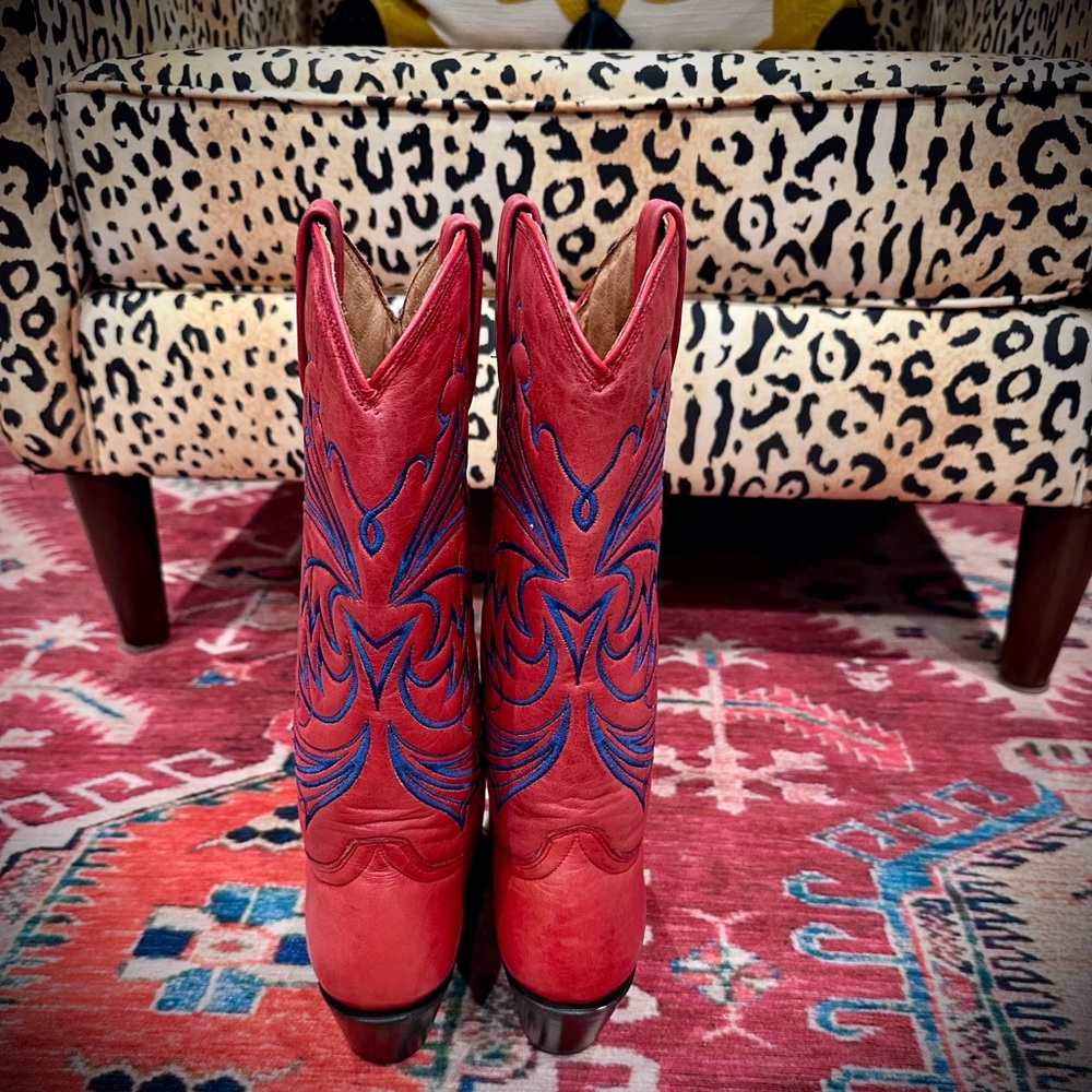 Red And Blue Embroidered Heeled Boots - image 2